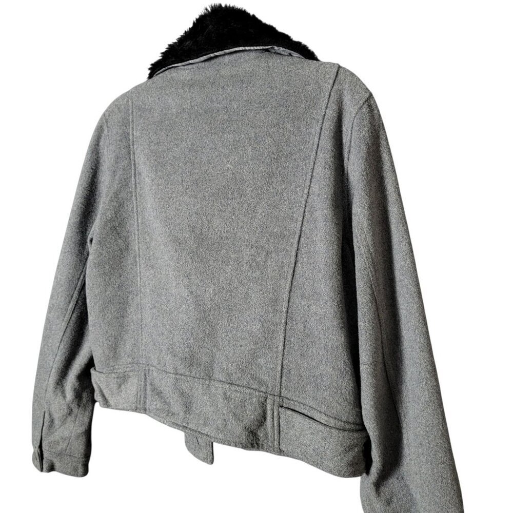 Aeropostale Womens Y2K Gray Wool Blend Coat Jacket XL Faux Fur Lined Collar - Picture 5 of 9